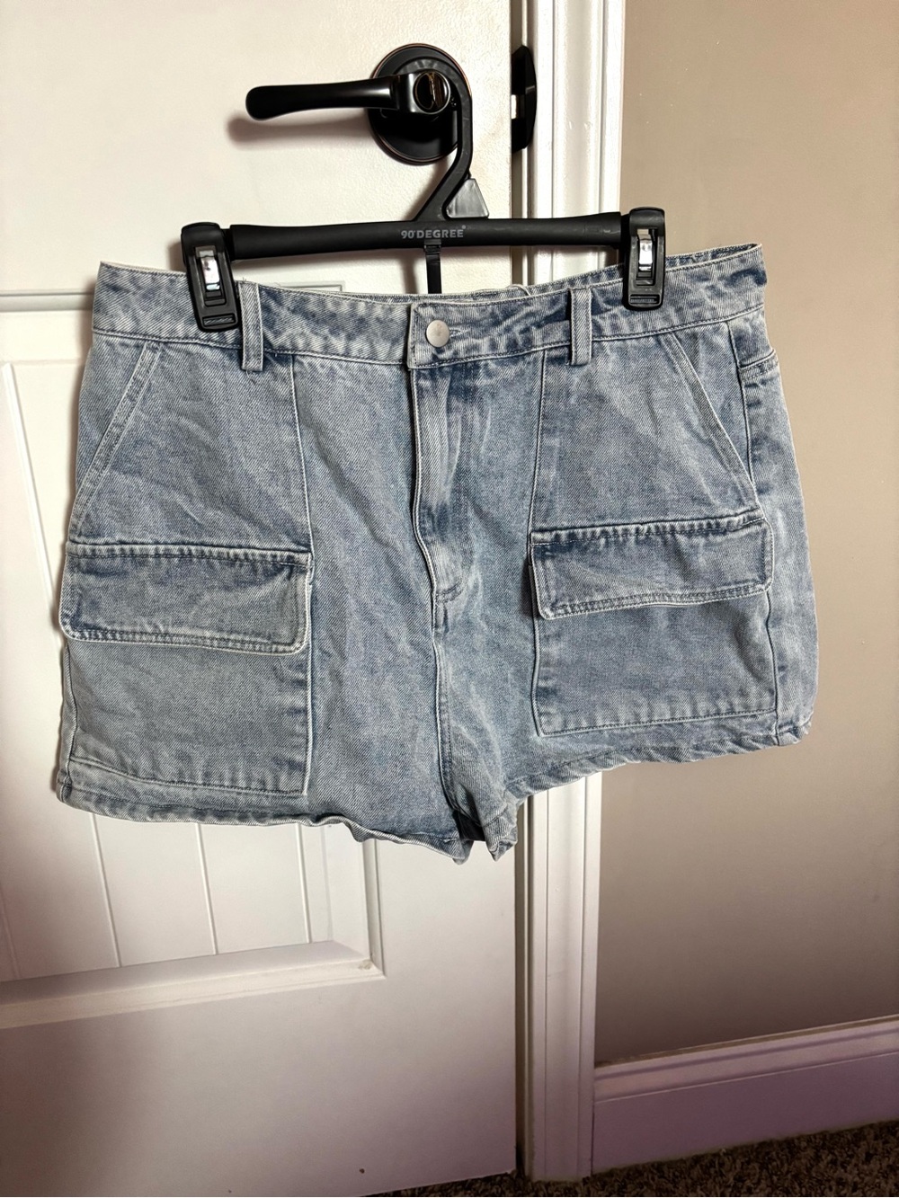Altar'd State Faded Light Blue Denim Cargo Shorts